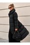 Black Long Inflatable Women's Coat - Oversized Puffer Coat with Stand Collar and Pockets - 4
