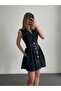 Belt Detailed Contrast Stitched Sleeveless Denim Mini Dress - 6