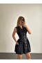 Belt Detailed Contrast Stitched Sleeveless Denim Mini Dress