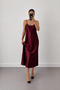 Women's Burgundy Thin Strap Satin Midi Dress - 3