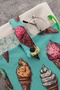 Linen Fabric Pocketed Book Cover, Gift for Book Lovers, Ice Cream Patterned - 2