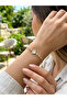 White Enamel Clover Detailed Zircon Stone Fine Bracelet.