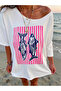 Women's Sardine Print Boat Neck Off Shoulder 100% Cotton T-Shirt