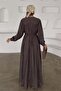 Robadan Gathered Waist Tie Casual Dress Brown 9465-E - 6
