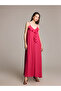 Fuchsia V-Neck Ruffled Evening Dress with Rope Straps - 4
