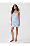 Blue V-Neck Drawstring Strap Gathered Crepe Dress - 2