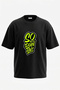 Neon Graffiti Design Back Printed Cotton Black Oversize T-Shirt