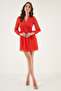 V-Neck Regular Fit Gipeli Button Detailed Chiffon Mini Evening Dress Dress 611El01433 - 4