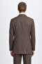 Men's Brown Wool Slim Fit Slim Fit Swallow Collar Striped Double Breasted Suit with Pocket - 7
