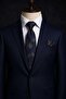 Black Navy Blue Motif Pattern Classic Tie with Handkerchief Kk13750