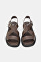 Women's Brown Genuine Natural Leather Strap Sandals with Buckle - 4