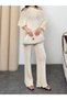 Women's Knitwear Beach Set Off-The-Shoulder Bat Sleeve Blouse and Wide Leg Pants Two-Piece Set Beige - 4