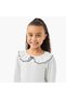 Girls Ruffled Collar T-shirt with Ribbed Texture - Cotton - Long Sleeves - 4
