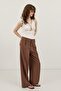 Brown Wide-Leg Pleated Trousers - 3