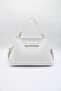 Women's White Crossbody Bag with Internal Pocket, Front Accessory and Belt Detail - 2