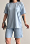 Women's Modal Fabric Shorts Comfortable Cut Casual Two-Piece Set Blue 3202 - 2