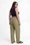 Women's Plus Size Front Seam Detail Flowy Green Trousers - 6