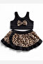 Leopard Pattern Zero Sleeve Top Skirt Two-Piece Girls' Swimsuit 5052 Black03 - 2
