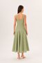 Green Strappy Square Neck A-Line Panel Detailed Linen Midi Dress - 5