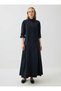Shirt Collar Pleated Detailed Hijab Dress - Black - - 4