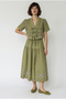 Women's Green Embroidered Tie Detailed Lined Midi Skirt Blouse Linen Set 3003 60286283