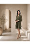 Shirt Collar Layered Lined Khaki Chiffon Dress