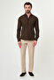 Striped Slim Fit Stand Collar Long Sleeve Men's Shirt Brown - 27152.26Y - 3