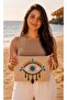 Eye of the Devil Embroidered Straw Jute Fabric Clutch Bag - 5