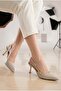 Pointed Toe Closed Buckle Open Back Women's Stiletto Heeled Shoes Beige - 3