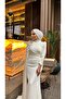 Stone Detailed Hijab Wedding Dress with Cape - 4