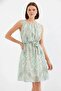 Women's Zero Sleeve Gathered Waist Patterned Chiffon Mint Dress - 6