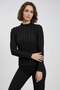 Women's High Collar Textured Black Blouse - 5