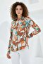 Women's Graphic Patterned Viscose Milk Coffee Shirt - 5