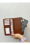 Gold Detailed Tan Leather Women's Wallet Handbag with Phone Compartment - 3