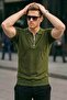 Men's Zippered Casual Khaki Slim Fit Polo Collar T-Shirt - 2