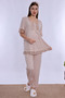 Adjustable Waist Detailed Maternity Pajama Set with Breastfeeding Feature Effortt - Beige - 3