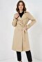 Women's Double Breasted Collar Belted Beige Trench Coat - 4