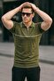Men's Striped Casual Khaki Polo Collar T-Shirt - 2