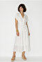 Women's White V-Neck Back Elastic Pocket Detailed Lined Midi Dress 5208 60286307 - 2
