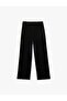 High Waist Wide Leg Fabric Trousers with Pocket Detail - Black - 4