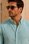 Men's Mint Green Striped Linen Shirt Regular Fit - 3