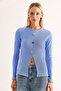 Gold Buttoned Slit Blouse Blue - 2