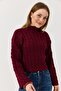 Women's Turtleneck Knitted Sweater Claret Red - 2