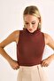 Women's Stand Collar Sleeveless Blouse Brown - 3