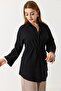 Women's Adjustable Waist Layered Sleeve Shirt Black - 3