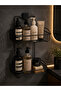Double Layer Adhesive Bathroom Shelf Black Metal Shampoo Holder No Drilling Mounting Rustproof Shower Organizer - 3