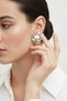 Vintage Floral Motif Oval Cream Detailed White Color Women's Earrings - 3