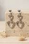 White Color Brass Hollow Double Heart Dangle Women Earrings - 5