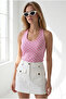 Women's Polka Dot Pink Halter Neck Double Layered Front Crop Blouse Blz-19003406