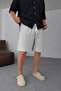 Men's Gray Lightweight Casual Linen Muslin Shorts with Double Hem and Back Pockets - 2